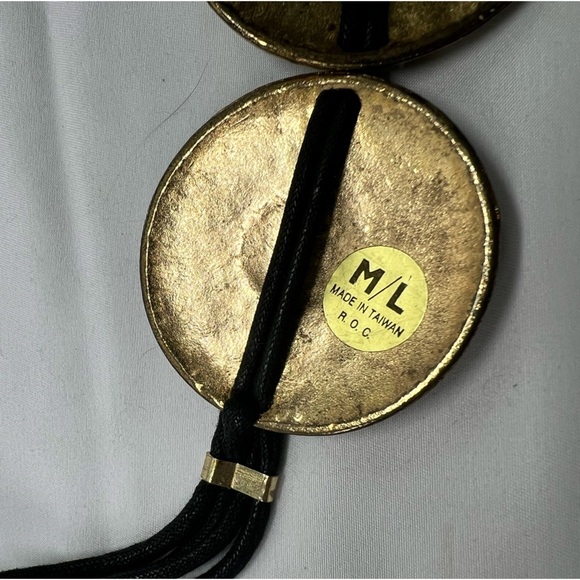 Vtg Medallion Belt Gold Metal Textured Circles Black Accents Black Cording main image 4